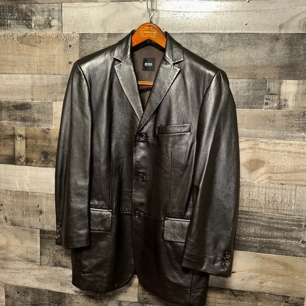 HUGO BOSS LEATHER MEN’S JACKET size 48 - Picture 6 of 11